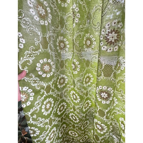 Vintage 60s pleated curtain, green & gold bold floral, MCM Fiberglass panel - Picture 3 of 10